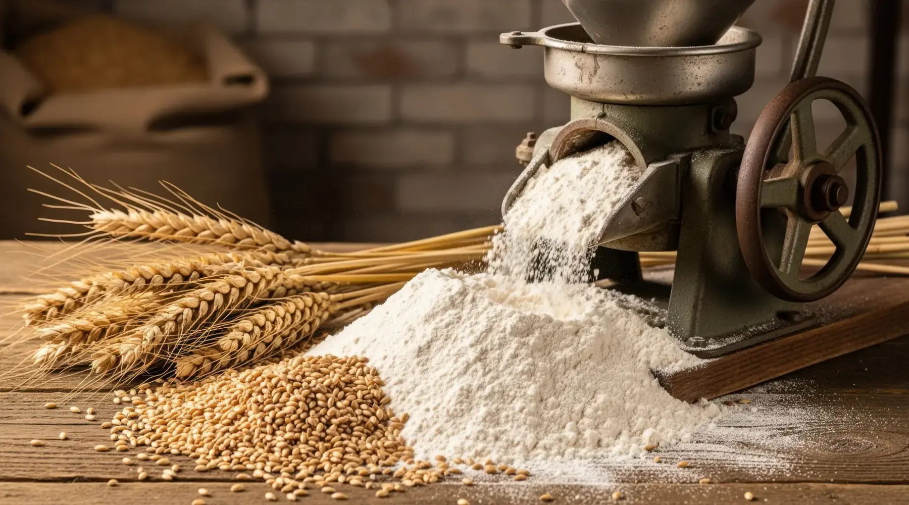 Wheat and flour at the mill